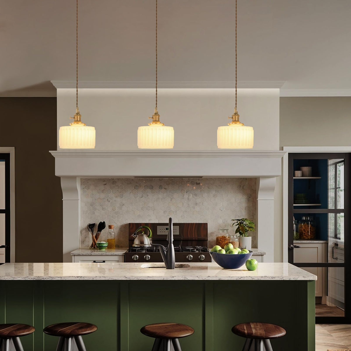 Pendant Light 2 Pack with White Striped Glass Lmapshade (Z-Striped White)