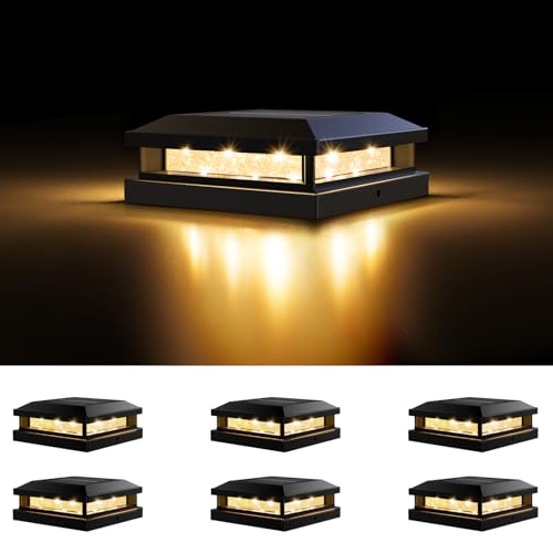 4x4 5x5 Solar Post Cap Lights Outdoor 6 (Black / 6 Pack)