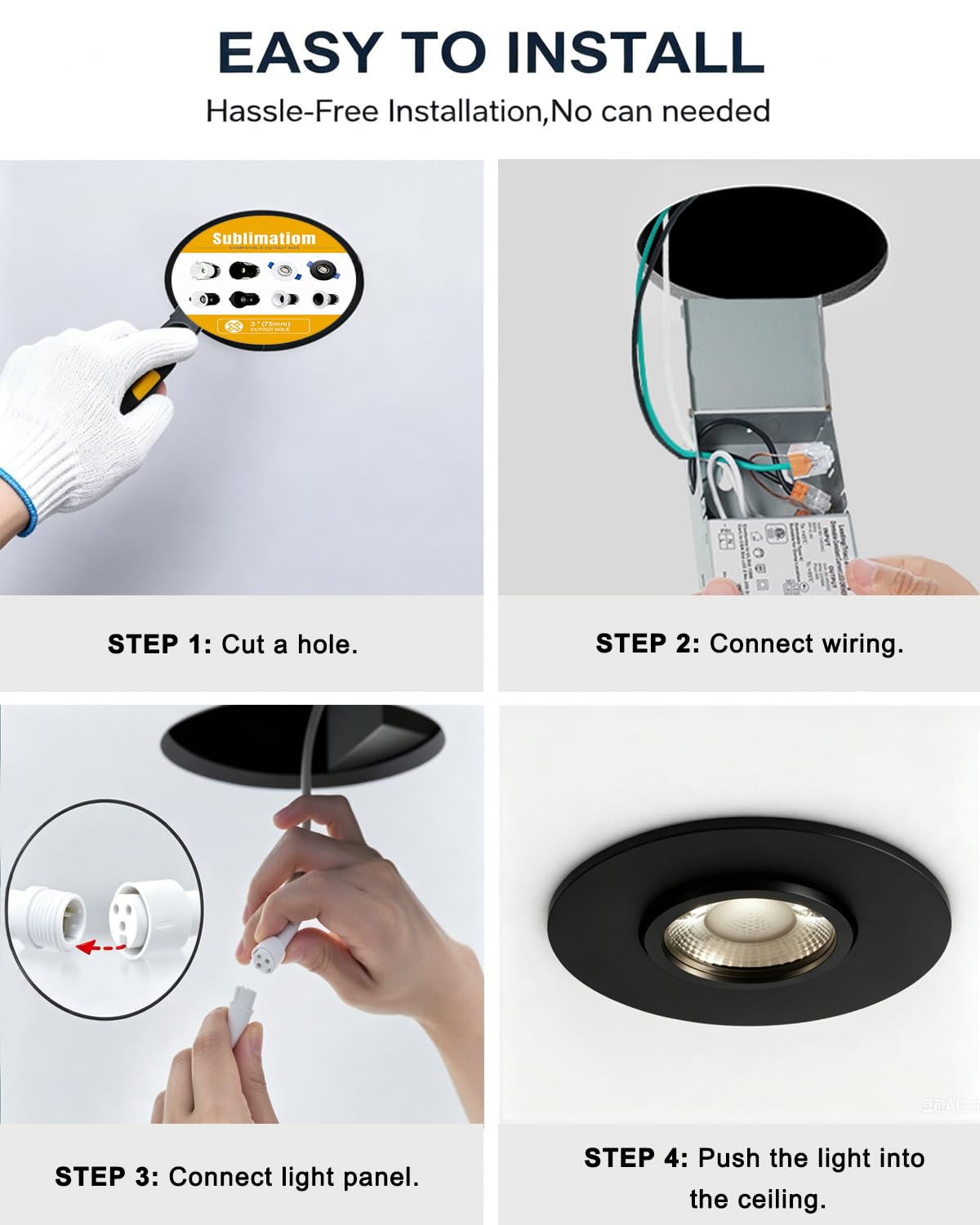 Black 6 Packs 3 Inch 3CCT Gimbal Led Recessed Light with Junction Box 10w (Black 3CCT / 3in 6pack)