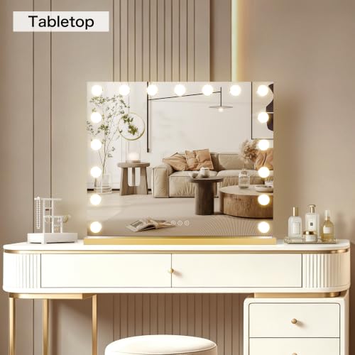 Vanity Mirror with Lights 23.6''x20.5'' Makeup Mirror with Lights Lighted Up Mirror with Dimmable Bulbs (Gold / 23.6"L x 20.5"W)