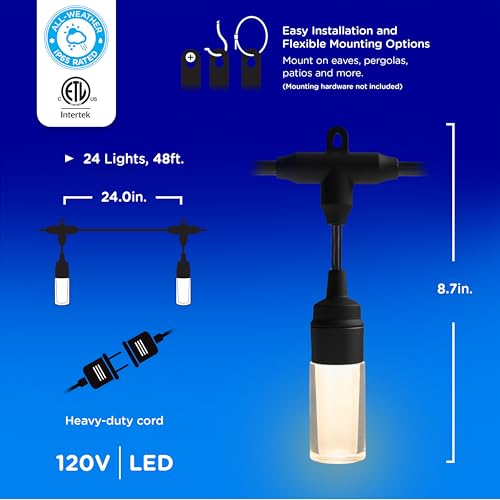 Modern Outdoor String Lights (Modern / 48ft)