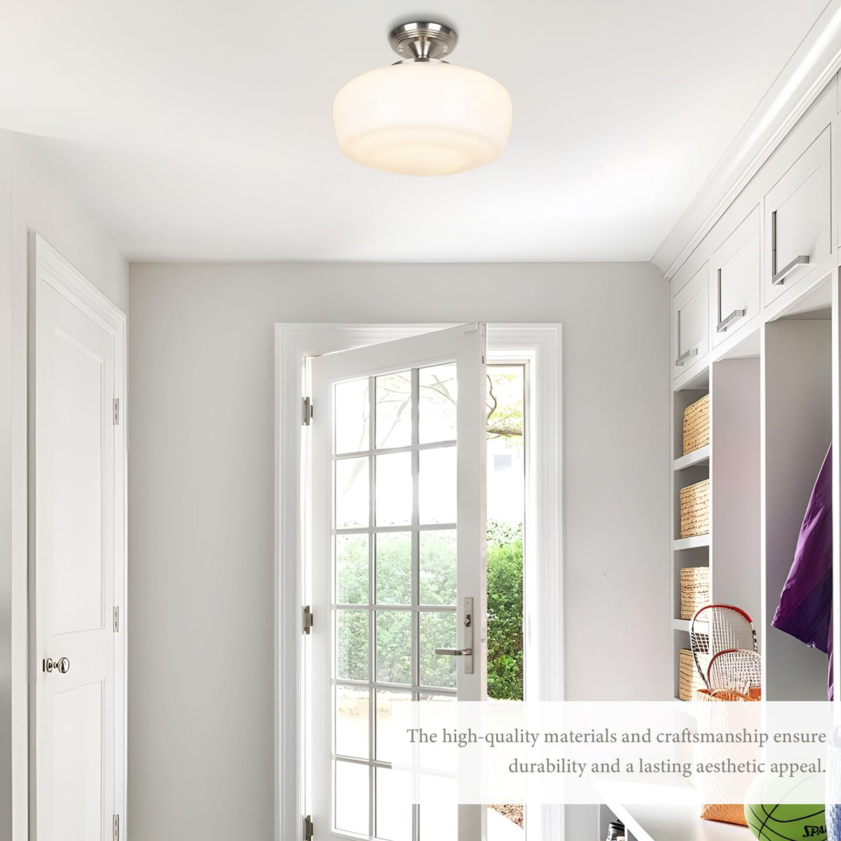 Large Schoolhouse Style Semi Flush Mount Ceiling Light Fixture (Sand Nickel / Large)