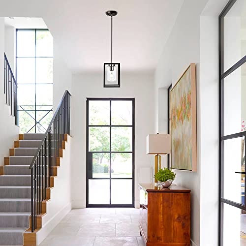 Single 1 Light Black and Brushed Nickel Modern Glass Pendant Light Industrial Modern Metal Chandelier with Clear Glass Shade for Dining Room Kitchen Island Foyer Cafe (Black and Brushed Nickel / 1 Light)