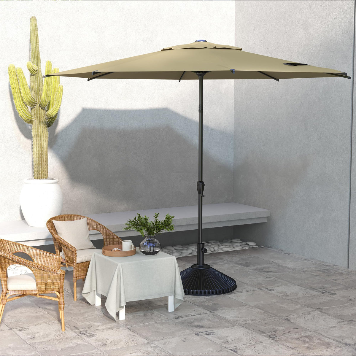 9FT Lyon Outdoor Patio Umbrella Outdoor Table Umbrella with Push Button Tilt and Crank Market Umbrella 8 Sturdy Ribs UV Protection Waterproof for Garden Deck Backyard Pool Tan (9 FT(8 Ribs) / Tan)