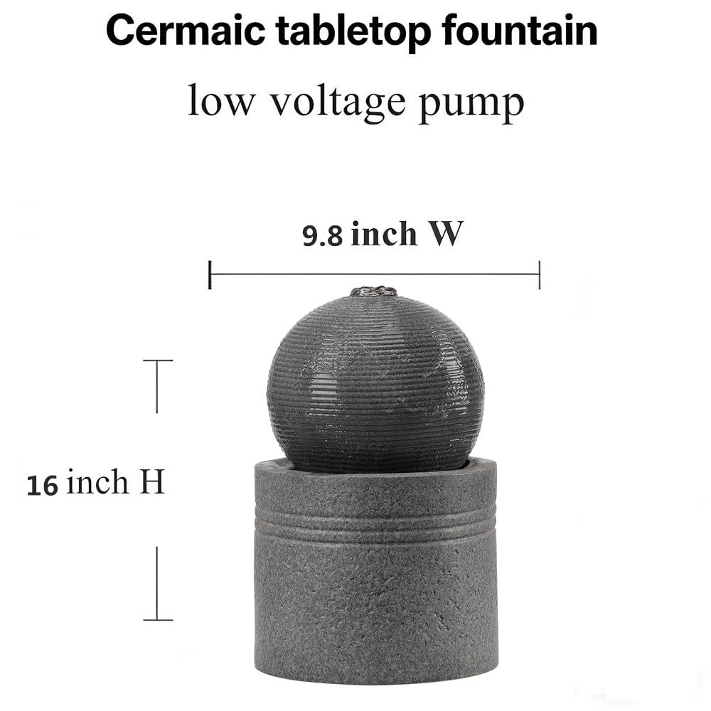 Ceramic Outdoor and Garden Fountain Home Decoration Waterfall Water Feature (Ball 10 Inch Stone Color)