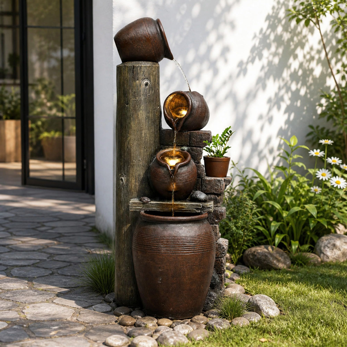 AUTODAYA 40" Overszied Outdoor Water Fountain LED Cascading Waterfall 4