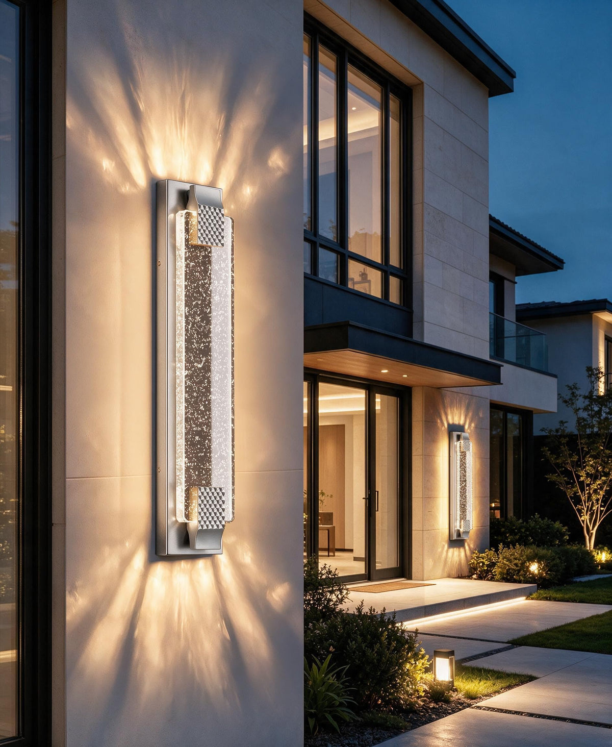 Aipsun 23.6" Nickel Outdoor Wall Sconce Modern LED Crystal Exterior Light (Nickel / 23.6 inch)