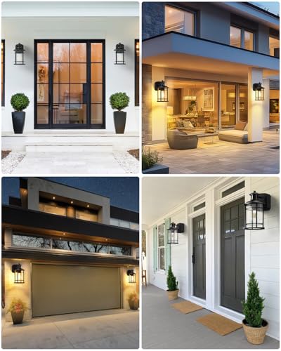 2 Pack Porch Lights with GFCI Outlet (2 Pack / Black)