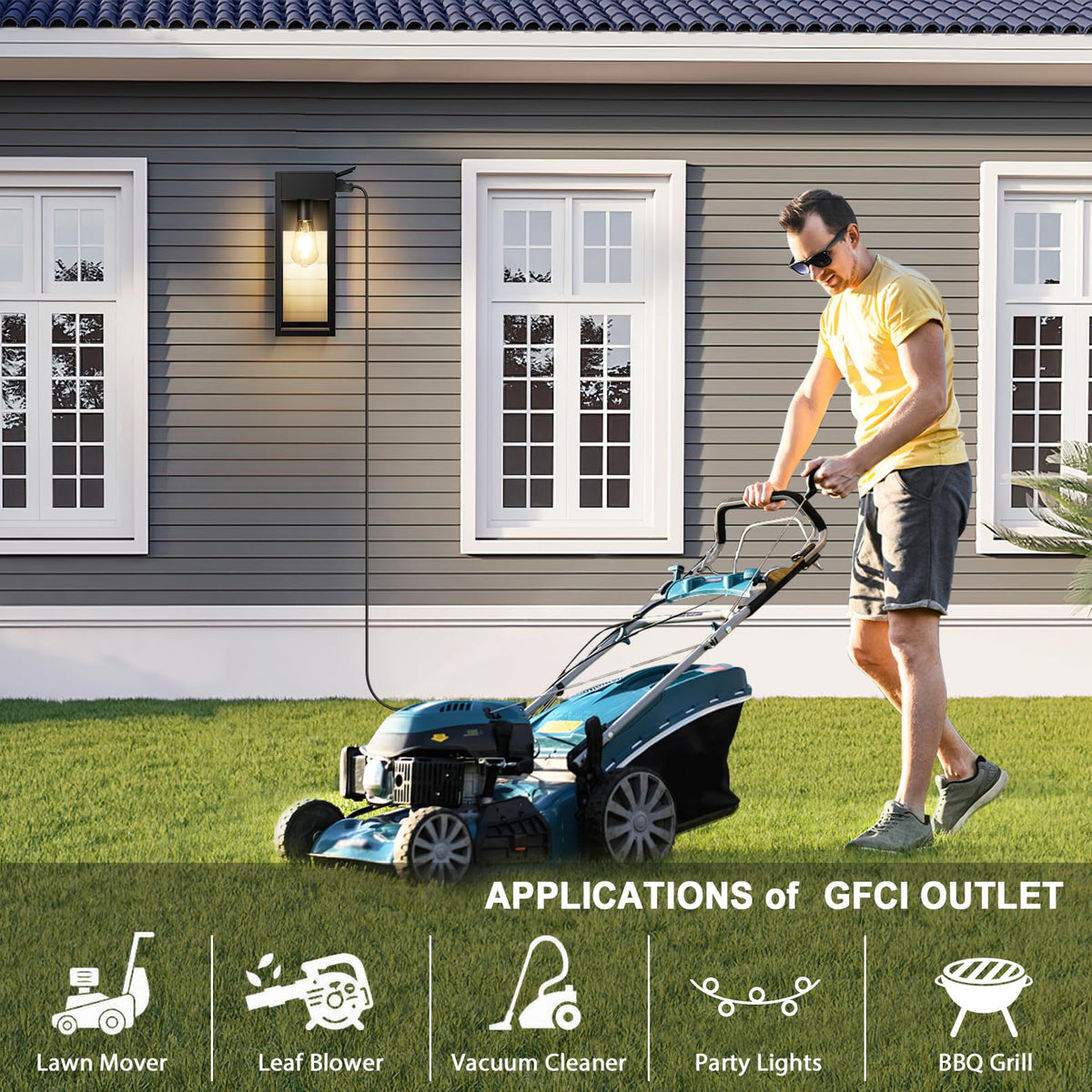 Large Porch Lights with GFCI Outlet (Black 1-Pack (With Outlet) / No Sensor, Large)