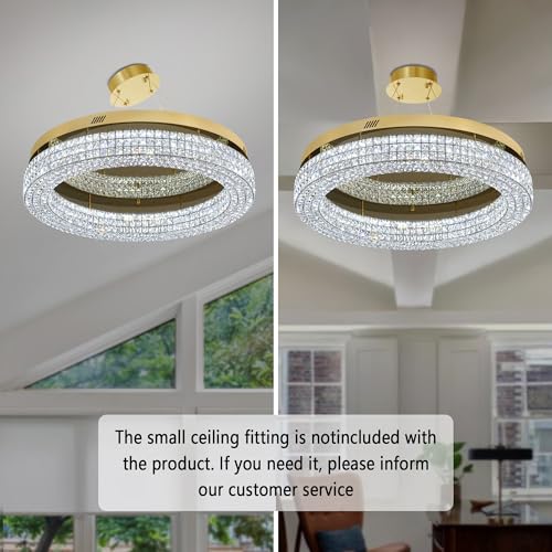 32'' Modern Chandeliers for Living Room Crystal Chandelier Flush Mount Ceiling Light Fixture for Dining Room Living Room Bedroom Dimmable 2700 (Gold / Dia 32inch)