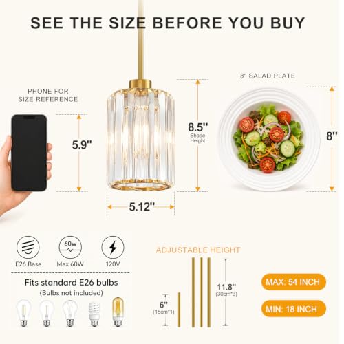 2 Pack Brushed Gold Pendant Lights Kitchen Island (2-Pack Brushed Gold)