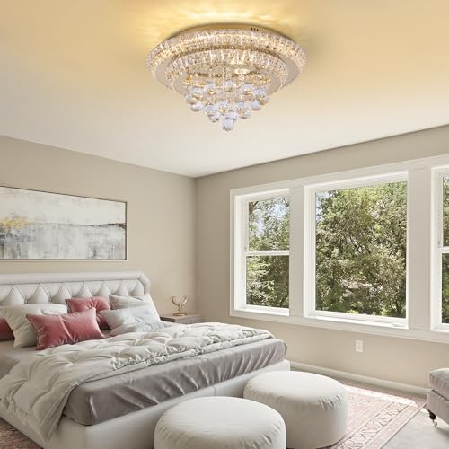 Large LED Crystal Raindrop Ceiling Light (Gold / 20 inches)