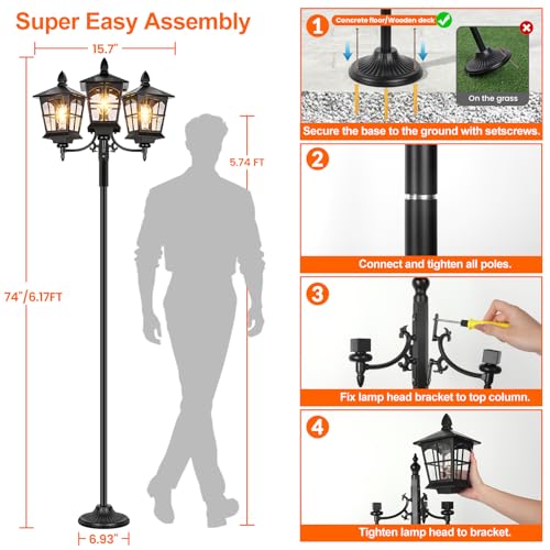 74 Inch Height Adjustable Solar Lamp Post Light (74")