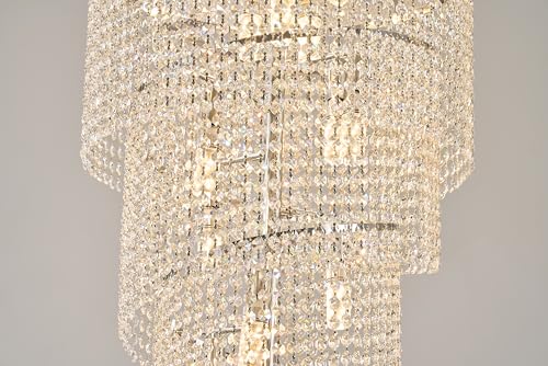20 Light Spiral Crystal Chandelier Chrome Finish for High Ceiling Foyer Entryway Living Room Staircase 60'' H X 22'' W X 22'' D (Chrome / 60'' H X 22'' W X 22'' D)