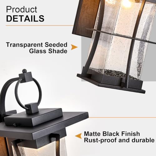 XXL Outdoor Sconce Light Fixtures Exterior Wall Lantern 20” Extra Large Outside House Lamp Waterproof Black Mission Coach Light with Seeded Glass for House Front Door Garage Porch Lighting (Black / XX-Large)