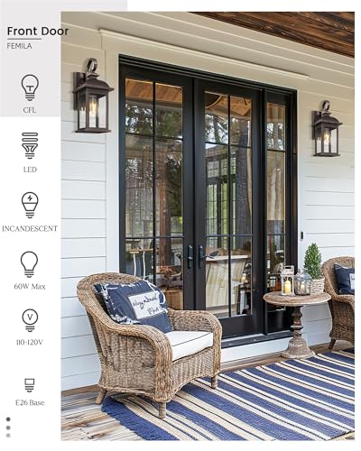 2 Pack Outdoor Wall Sconce Lights Oil Rubbed Bronze (ORB, Seeded Glass / 15", 2 Pack)