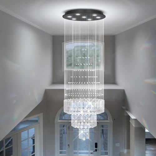 D24''XH86'' Modern Foyer Chandelier for High Ceiling Raindrop Crystal Chandelier High Ceiling Pendant Light Fixture for Hallway Living Room (Black / D24"X H86")