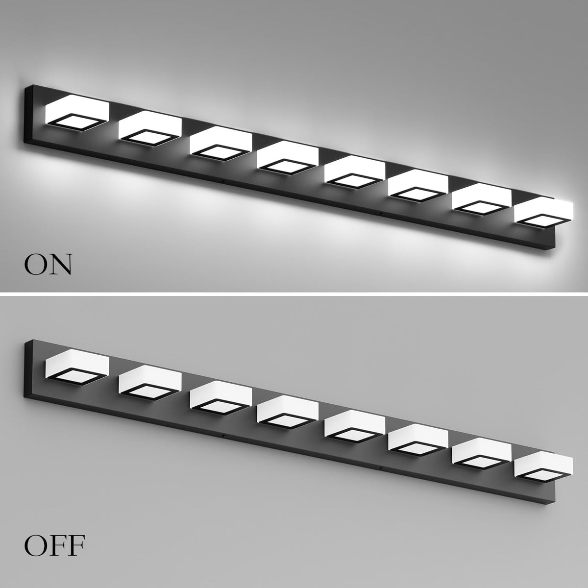 52inch Black Vanity Lights Fixtures 8 Lights LED Modern LED Acrylic Matte Black Vanity Lights Modern Black Bathroom Wall Lighting Over Mirror (Black-White light / 52 inch)
