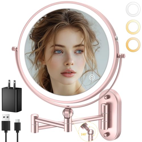 9" Wall Mounted Lighted Makeup Mirror (20x-rose Gold)