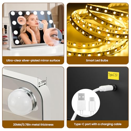 Vanity Mirror with Lights (White / 18"L x 14"W)