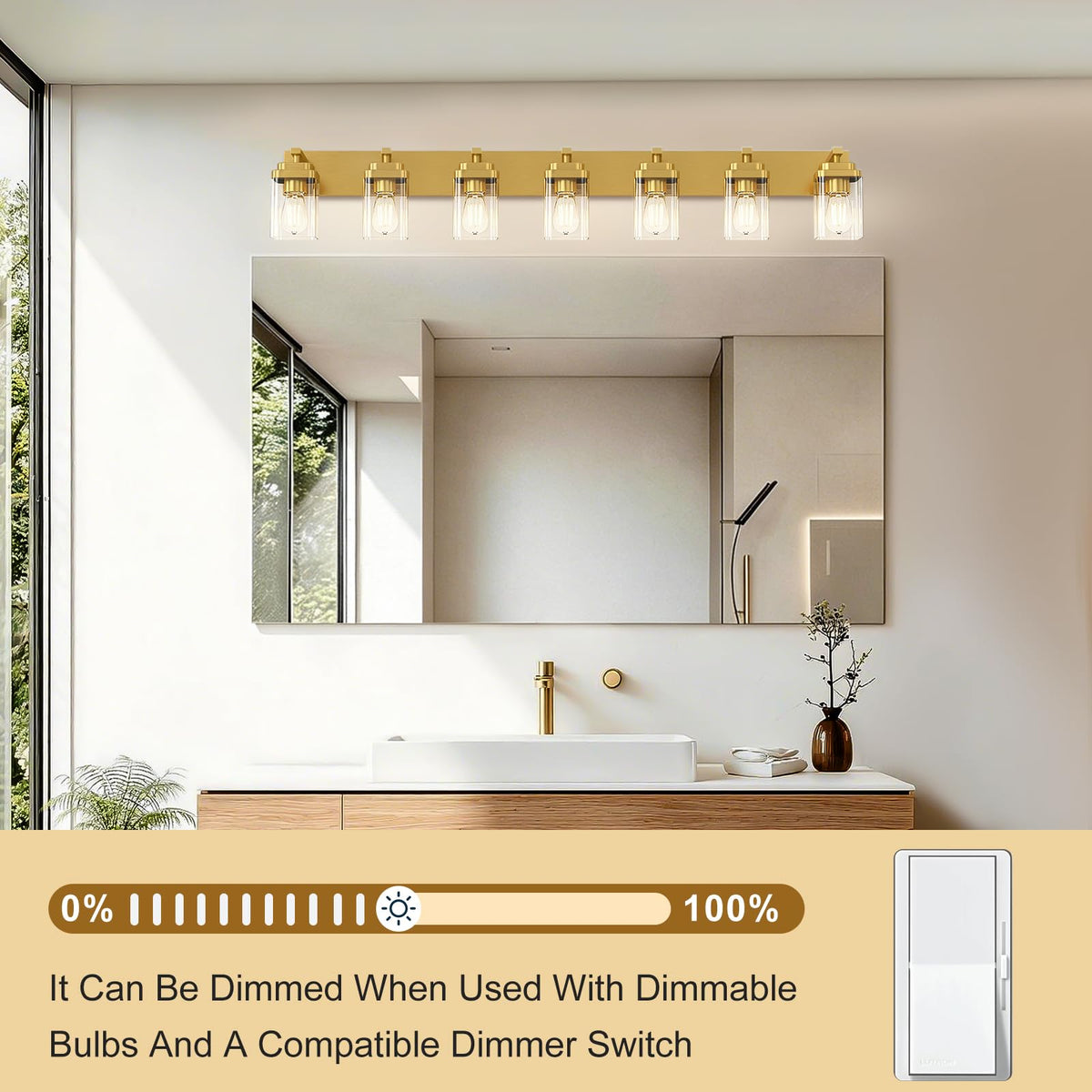 Brushed Gold Bathroom Light Fixtures (Brushed Gold / 7-Light, 52-inch)