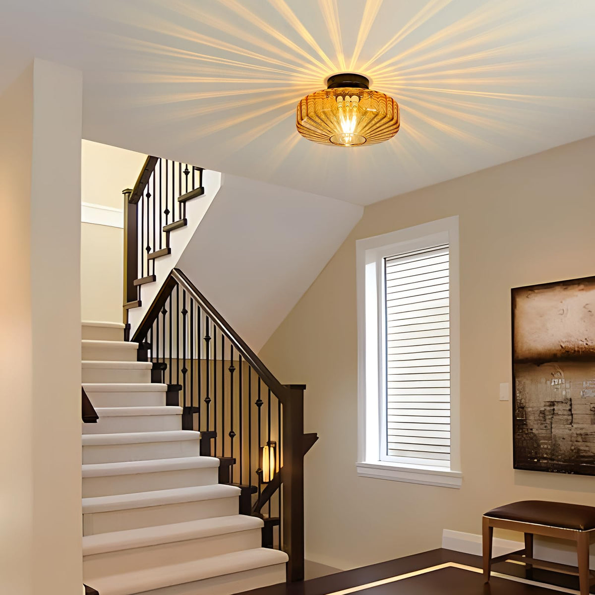Glass Semi Flush Ceiling Lights (Amber Glass)