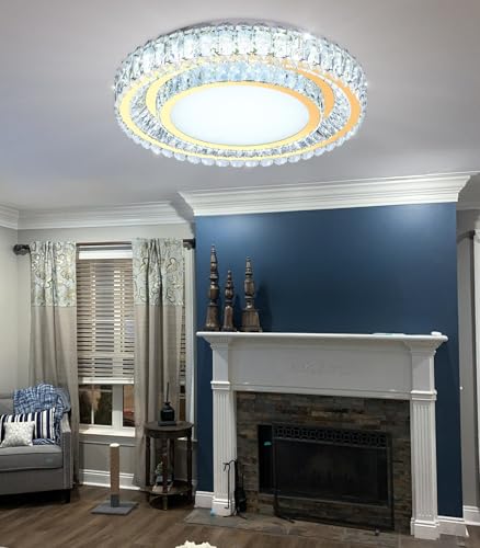 23.6" Dimmable Crystal Chandelier Modern LED Flush Mount Ceiling Light Fixtures for Living Room Bedroom Hallway Kitchen Island Staircase Gold (23.6" Gold)