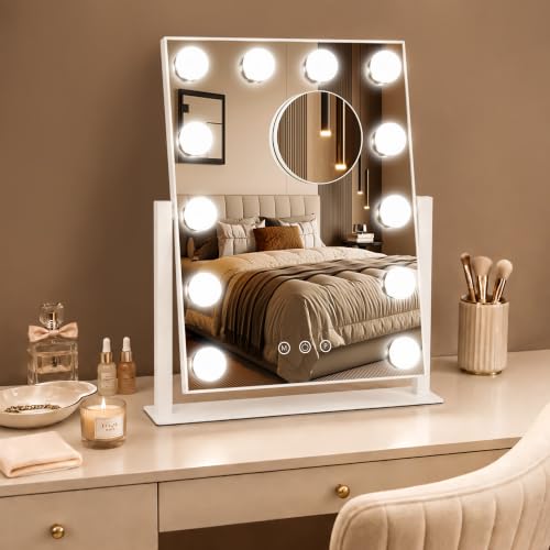 13x16 inch Hollywood Vanity Mirror with Lights (White / 16.1"L x 13"W)