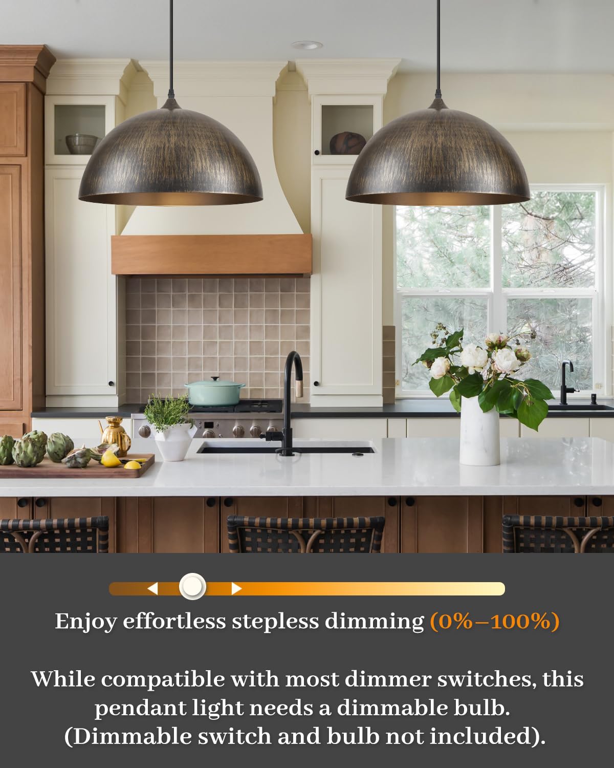 Brass Pendant Lights Kitchen Island (Brass+Black / 16"x2)