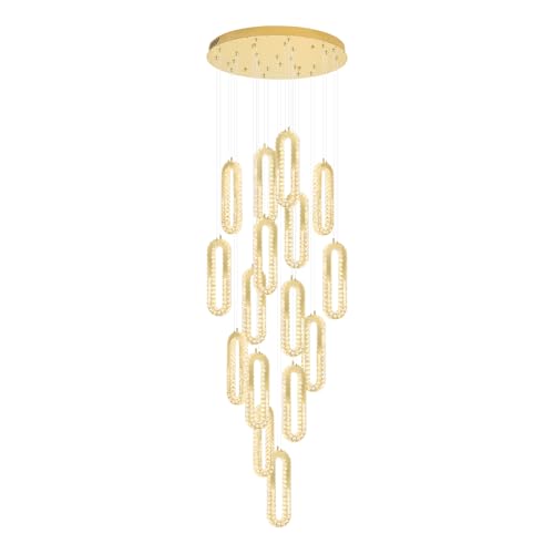 H138 High Ceiling Crystal Chandelier (Gold / 16 Rings (New))