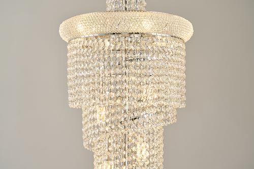 14 Light Spiral Crystal Chandelier Chrome Finish for Foyer Entryway Living Room Dining Room 36'' H X 16'' W X 16'' D (Chrome / 36'' H X 16'' W X 16'' D)