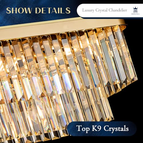 Gold Crystal Chandelier 11 Lights 33.5" Rectangle Chandelier (Gold / Long-33.5”)