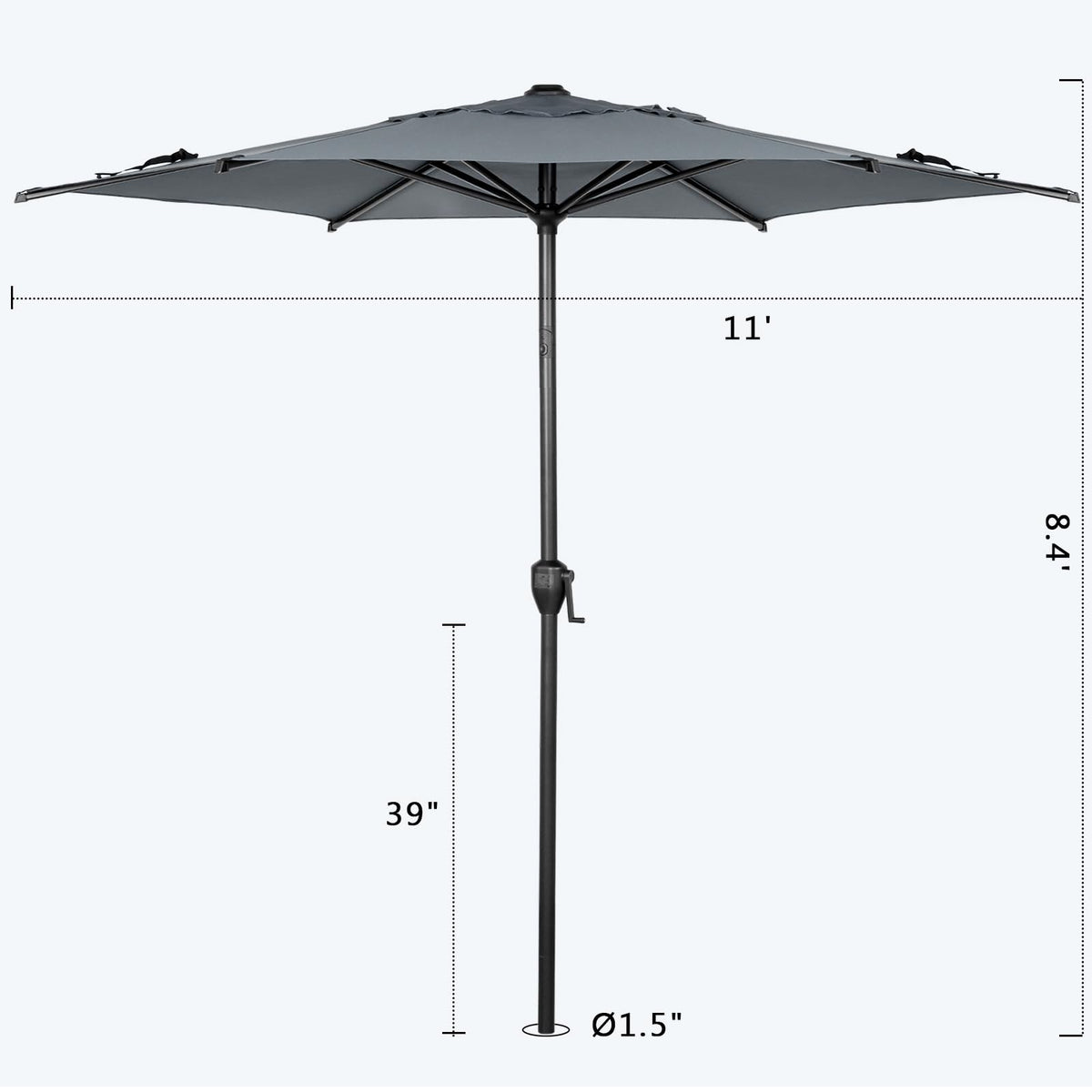 11FT Lyon Outdoor Patio Umbrella Outdoor Table Umbrella with Push Button Tilt and Crank Market Umbrella 8 Sturdy Ribs UV Protection Waterproof for Garden Deck Backyard Pool Grey (11 FT(8 Ribs) / Grey)