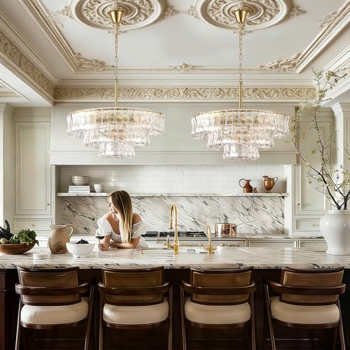 23in Large Chandelier Gold (Round Clear & Gold Chain / 23.6in)