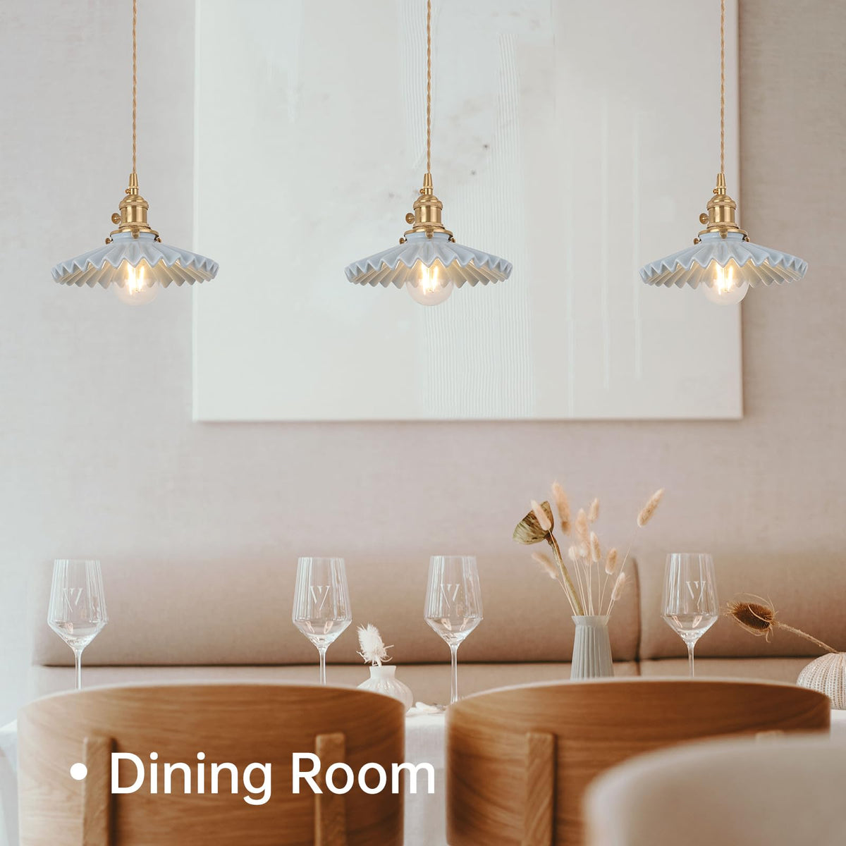 Pendant Light with Blue Pleated Ceramic Lmapshade (Pleated Blue)