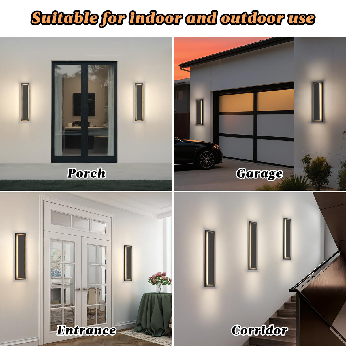 24 in Black Outdoor Wall Light (Black 1-tier Modern Design / 23.6 Inches(60 cm))