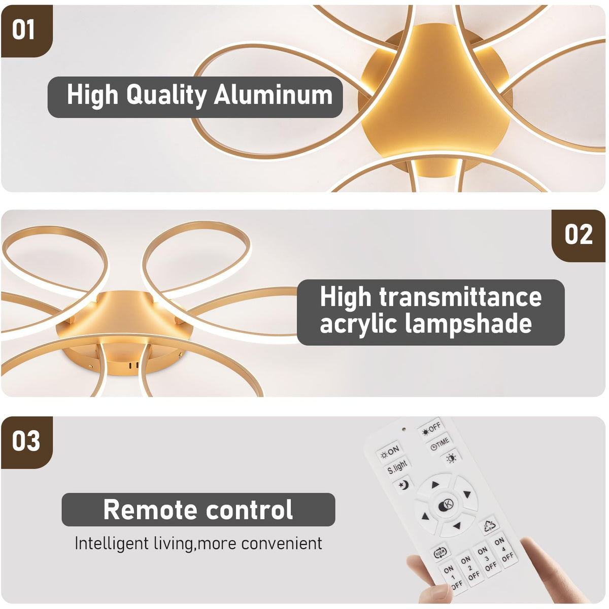 37.4inch Modern LED Ceiling Light (Gold / 6RINGS,37.4inch)