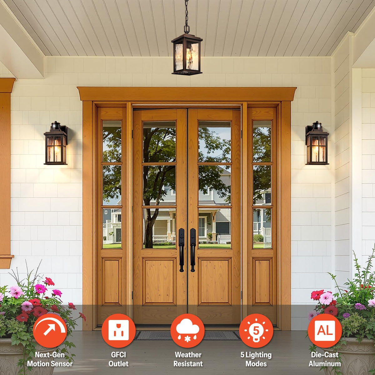 Motion Sensor Outdoor Sconce Lights with GFCI Outlet (Motion Sensor-ORB(Gold Trim) / 1-Pack)