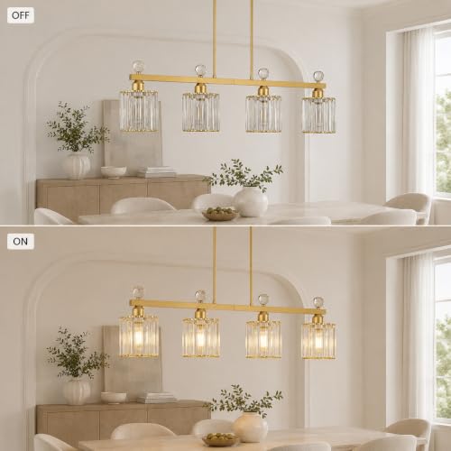 32" Crystal Island Light for Kitchen 4 (Gold / 4 light-32in)