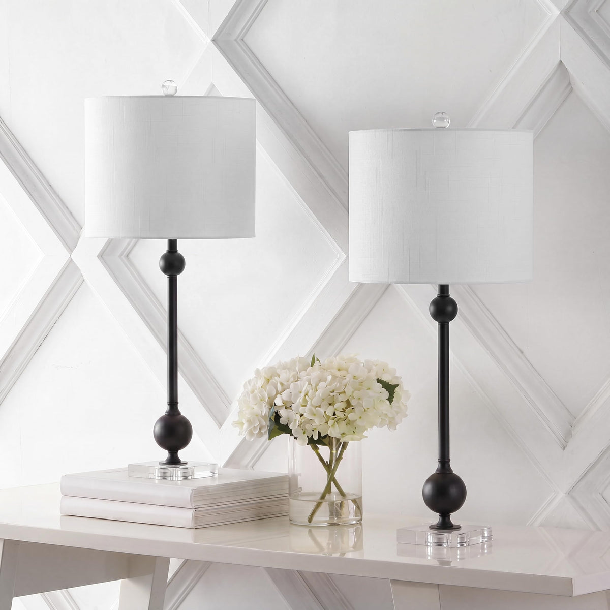 Hollis 34.8" Crystal Candlestick Table Lamps (Black/Clear)