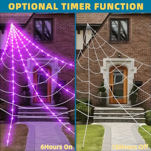 Halloween 200" Spider Web Light Decorations with 250 LED Lights Decor (Halloween Web)