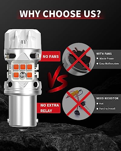T3 1156 LED Bulb Amber Turn Signal Built In Resistor 7506 CANBUS Ready Error Free New 500% Bright Blinker 4000LM Light 1156A P21W 1141 1003 BA15S Front Rear Anti Flicker Hyper Flash (Amber / 1156)