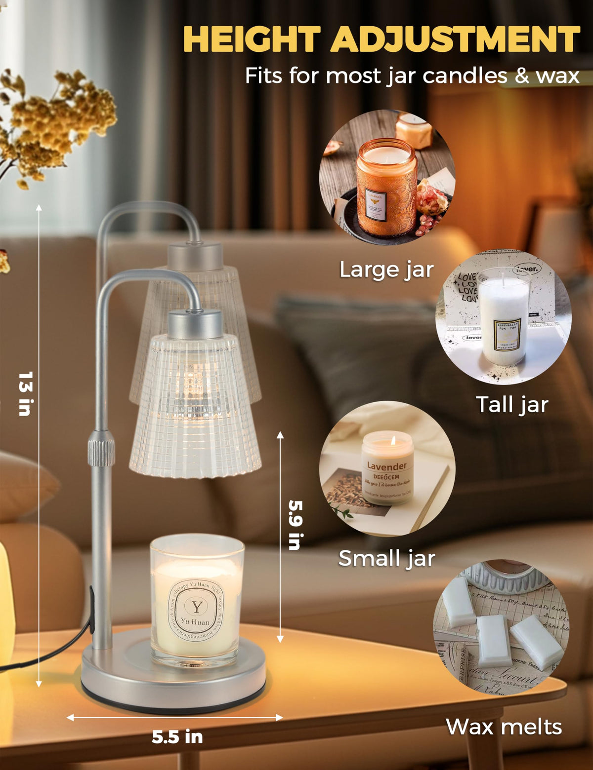 Silver Candle Warmer Lamp with 24h Cycle Timer (Silver)