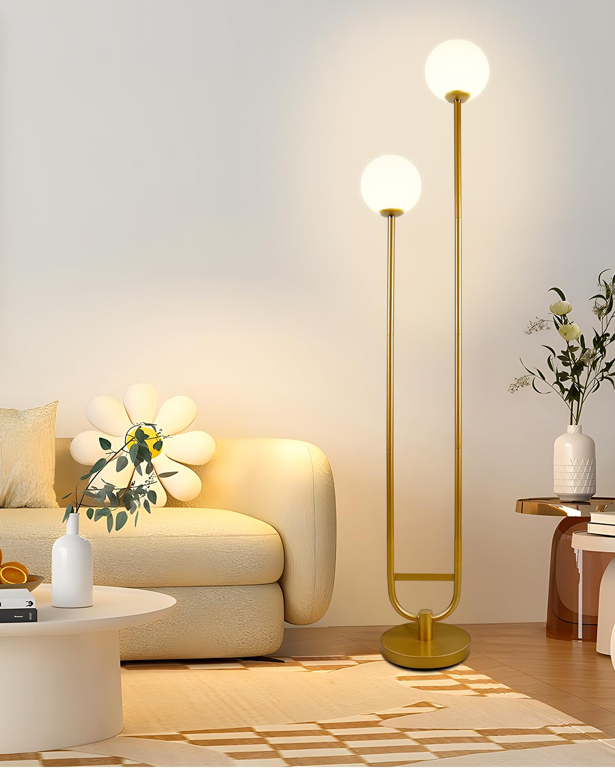 63IN Dimmable Floor Lamp with Shelf (Gold-2U)