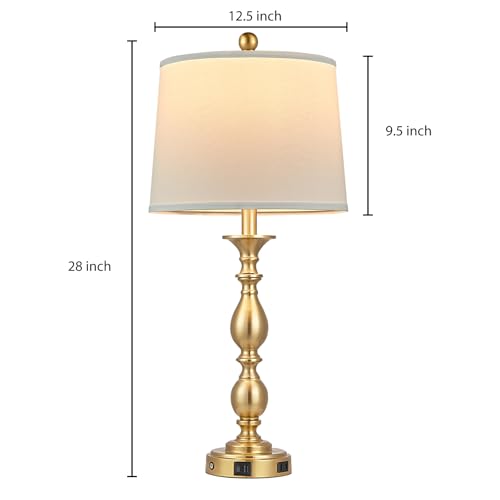 28" Tall Modern Table Lamp with USB A+C Ports and AC Outlet (Gold-1 Pack)
