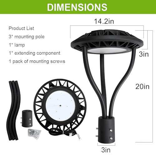 LED Post Top Pole Light with Dusk to Dawn Photocell (20/30/40/60W+3CCT Selectable)