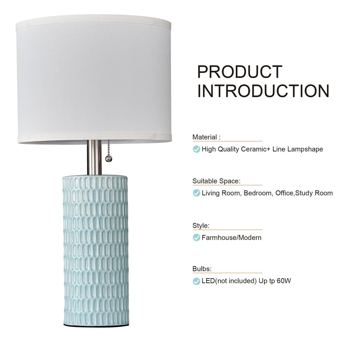 20” Modern Table Lamps Set of 2 (Sky Blue)