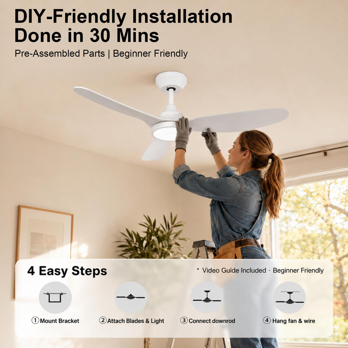 2 Pack 42 Inch Ceiling Fan with Lights (White / 42 inch)