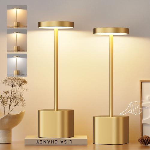 Cordless Rechargeable Table Lamp (Gold / 2 Pack-Square Base)