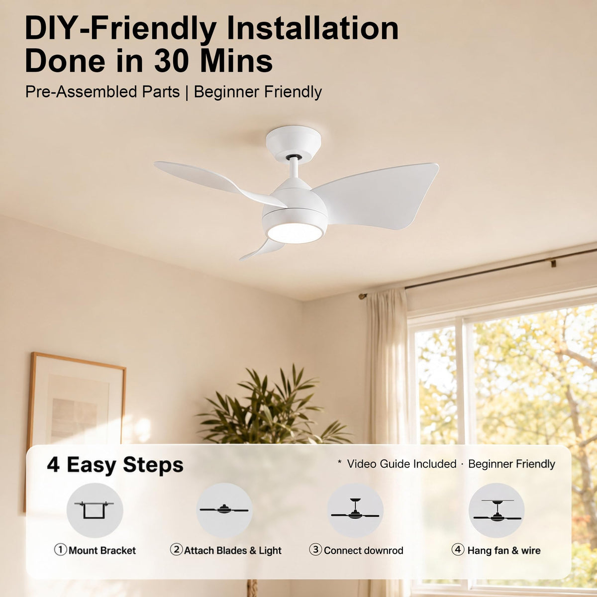 2 Pack 30" Small Ceiling Fan with Light (White / 30 Inch)